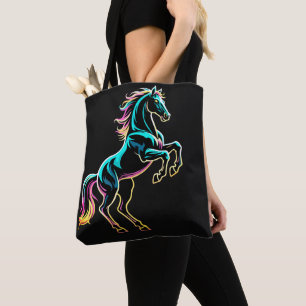 Horse Neon Light Glitch Retro Style Tote Bag