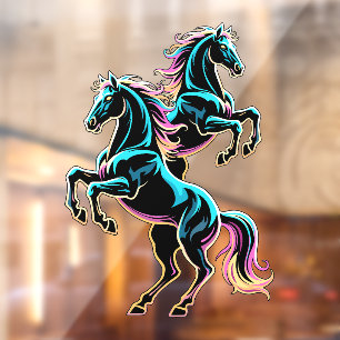 Horse Neon Light Glitch Retro Style Window Cling