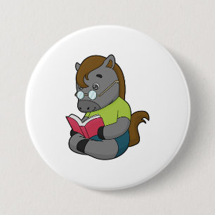 Horse Nerd Book Glasses 3 Inch Round Button