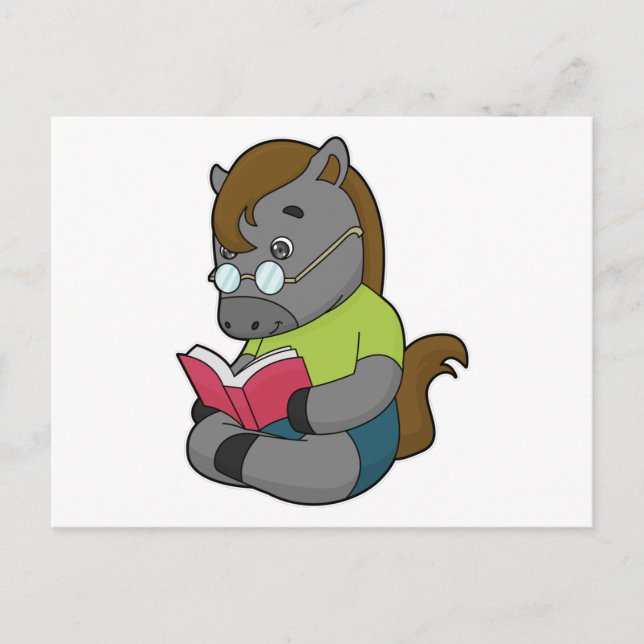 Horse Nerd Book Glasses Postcard (Front)