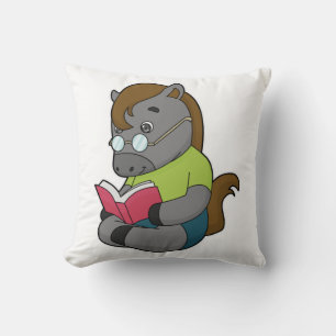 Horse Nerd Book Glasses Throw Pillow