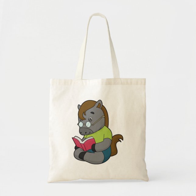 Horse Nerd Book Glasses Tote Bag (Front)
