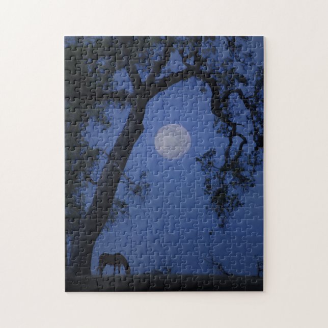 Horse Oak Tree and Full Moon Jigsaw Puzzle (Vertical)