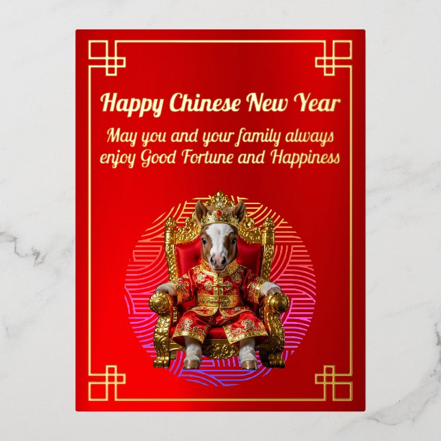 Horse on a Throne Chinese New Year Foil Card (Front)