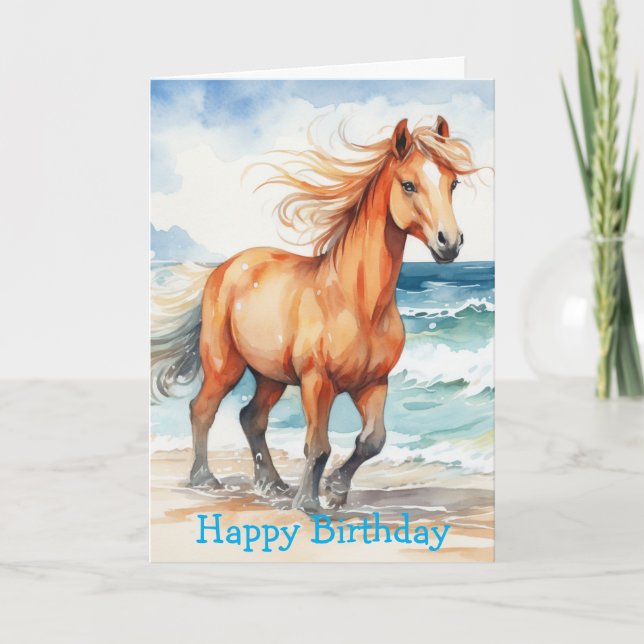 Horse on Beach Birthday Card (Front)