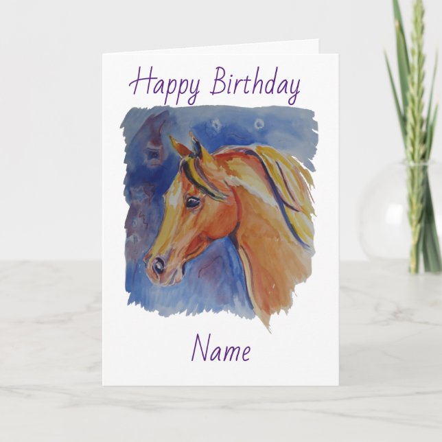 Horse on Blue Birthday Card (Front)
