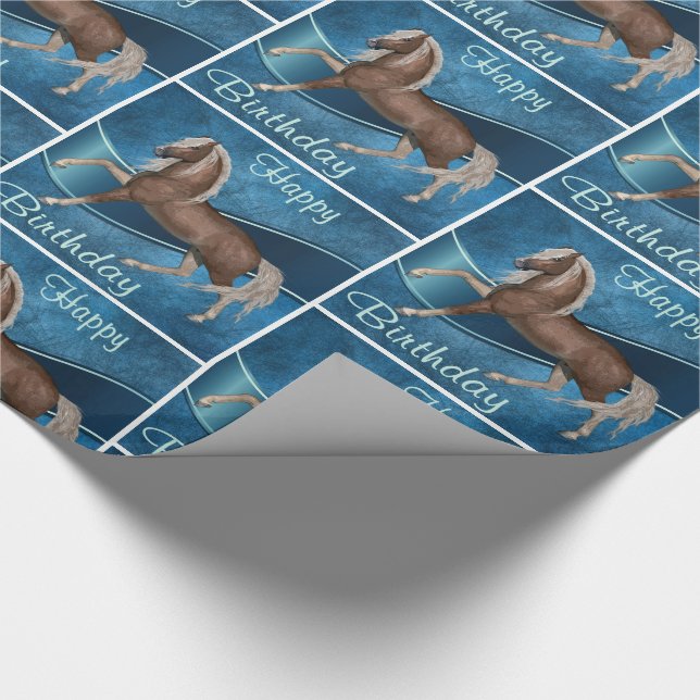 Horse On Blue With Happy Birthday Wrapping Paper (Corner)