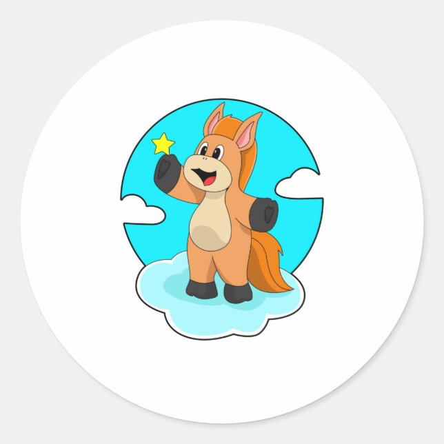 Horse on Clouds Classic Round Sticker (Front)