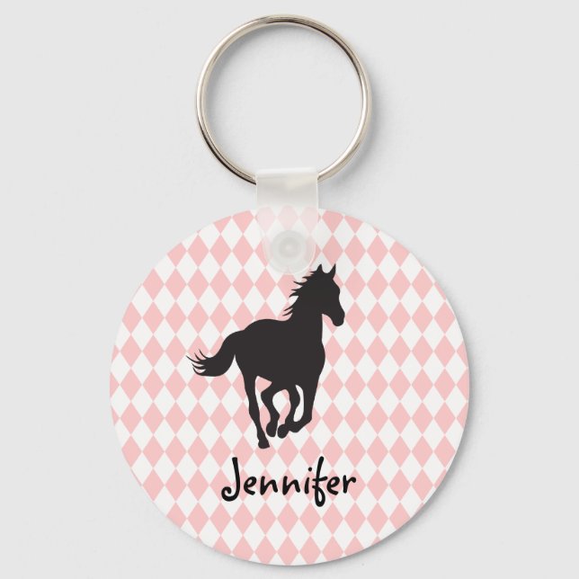 Horse on Diamond Pattern Template Keychain (Front)