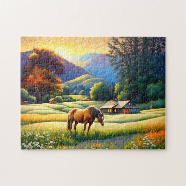 Horse on Farm Wildflower Meadow Jigsaw Puzzle (Horizontal)
