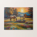 Horse on Farm Wildflower Meadow Jigsaw Puzzle<br><div class="desc">Horses on Farm Wildflower Meadow. Beautiful Puzzles,  planners,  notebooks with this design in my stores..  Lots of art in my stores.  Add this art to other products,  add text.</div>
