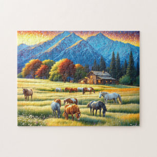 Horse on Farm Wildflower Meadow Jigsaw Puzzle
