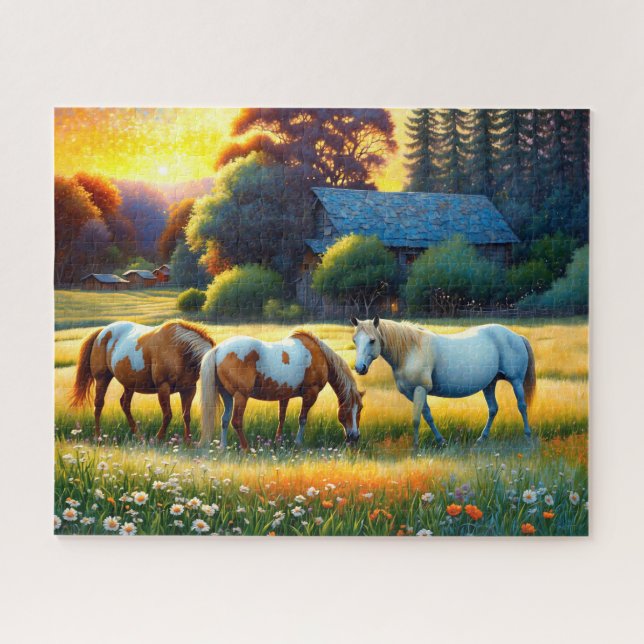 Horse on Farm Wildflower Meadow Jigsaw Puzzle (Horizontal)