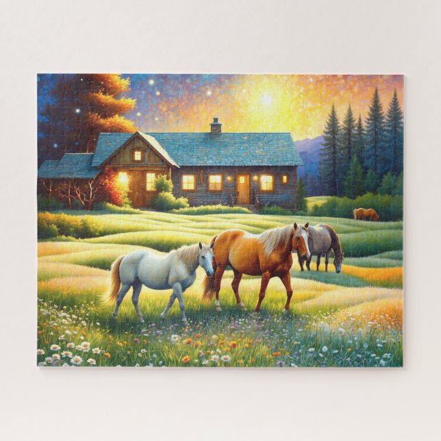 Horse on Farm Wildflower Meadow Jigsaw Puzzle (Horizontal)