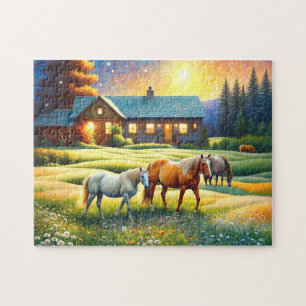 Horse on Farm Wildflower Meadow Jigsaw Puzzle