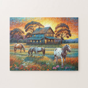 Horse on Farm Wildflower Meadow Jigsaw Puzzle