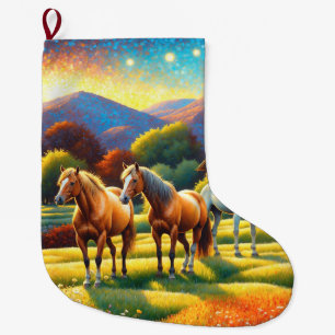 Horse on Farm Wildflower Meadow Large Christmas Stocking