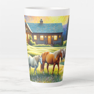 Horse on Farm Wildflower Meadow Latte Mug