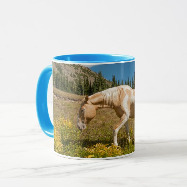Horse on Grasses in an Alpine Meadow in Summer Mug (Front Left)