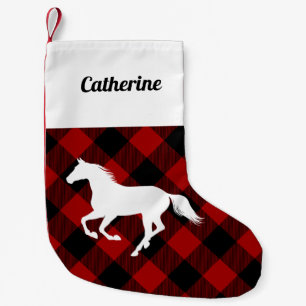 Horse on Red Buffalo Plaid Custom Small Christmas Stocking