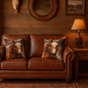 Horse Painted Feathered Mane Wild Spirit  Accent Pillow