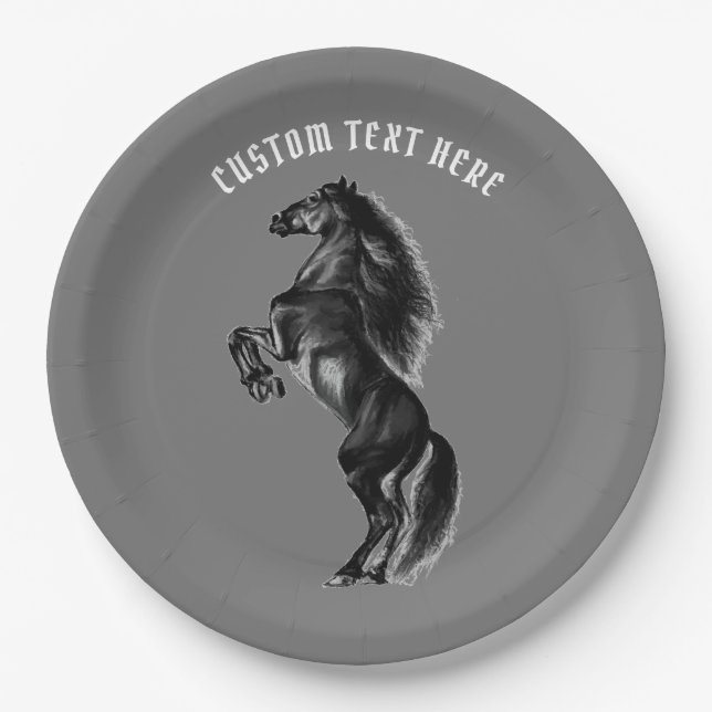 Horse Paper Plates with Custom Text (Front)