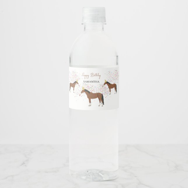 Horse Partying Farm Animals Birthday Water Bottle Label (Front)