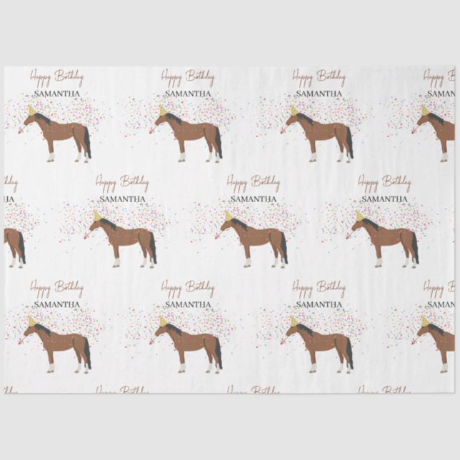 Horse Partying Farm Animals Custom Name Birthday   Tissue Paper (Front)