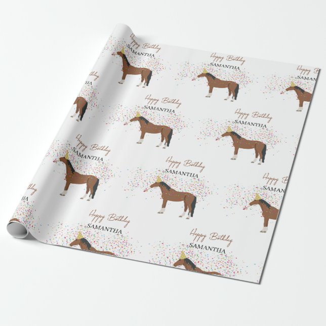 Horse Partying Farm Animals Custom Name Birthday   Wrapping Paper (Unrolled)