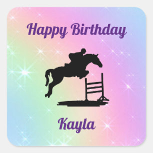 Horse Pastel Show Jumping Birthday Stickers