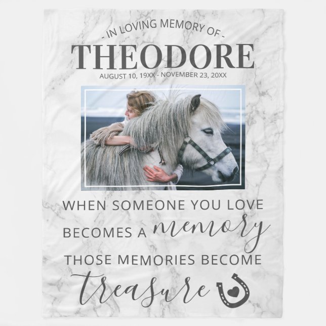 Horse Pet Memorial Photo Fleece Blanket (Front)
