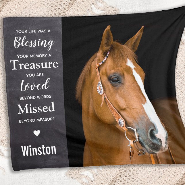 Horse Pet Memorial Remembrance Photo Fleece Blanket (Creator Uploaded)