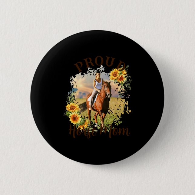 Horse Pet Photo Text Sunflower Accent T Shirt  2 Inch Round Button (Front)