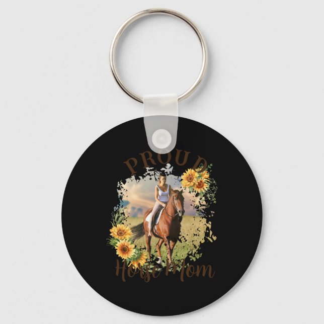 Horse Pet Photo Text Sunflower Accent T Shirt  Keychain (Front)