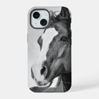 Horse Photo Black and White Personalizable iPhone 15 Case
