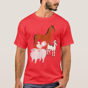 Horse Pig Hen Goat Animals Farmer Ranch Livestock  T-Shirt