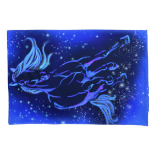 Horse Pillow Case Running In Blue Moon light