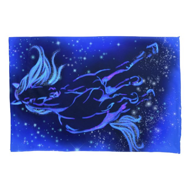 Horse Pillow Case Running In Blue Moon light (Front)