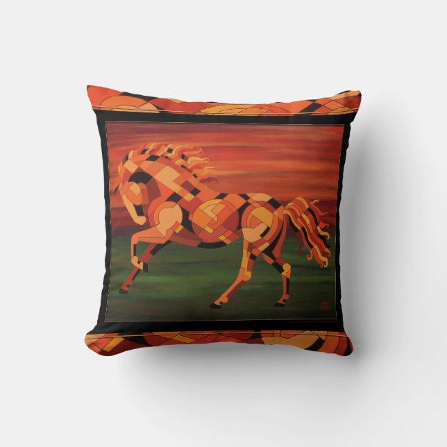 Horse Pillow, Orange Horse, Chesnut Horse Art Throw Pillow (Front)