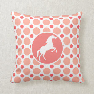 Horse; Pink & Coral Polka Dots Throw Pillow