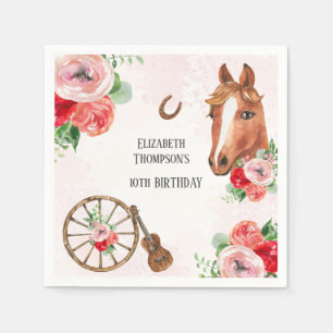 Horse Pink Floral Birthday Napkin