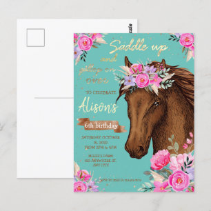 Horse Pink Floral Birthday  Postcard
