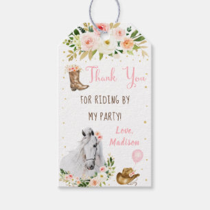 Horse Pink Floral Cowgirl Birthday Thank You Gift Tags