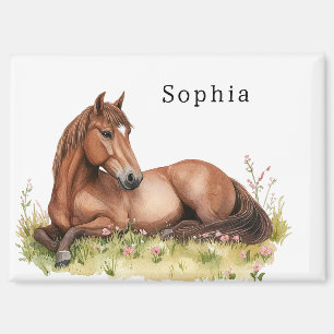 Horse Pink Floral Rustic Brown Saddle Magnet