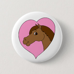 Horse Pink Heart Pretty Horse Equine Theme 2 Inch Round Button