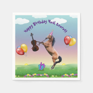 Horse Playing The Violin Birthday  Napkin