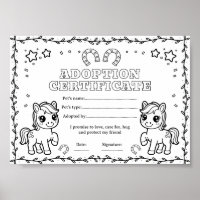 Horse pony adopt a pet colouring certificate