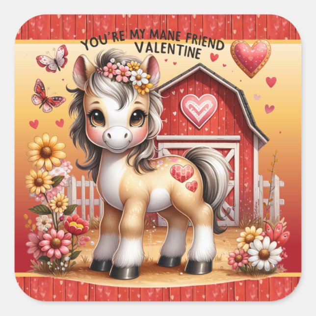 Horse Pony Valentine Barnyard Sticker  (Front)