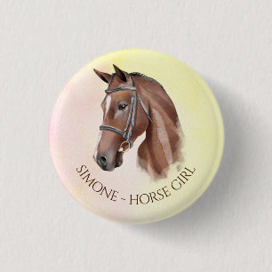 Horse portrait cowgirl equestrian personalized 1 inch round button
