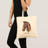 Horse portrait cowgirl equestrian personalized tote bag (Front (Product))